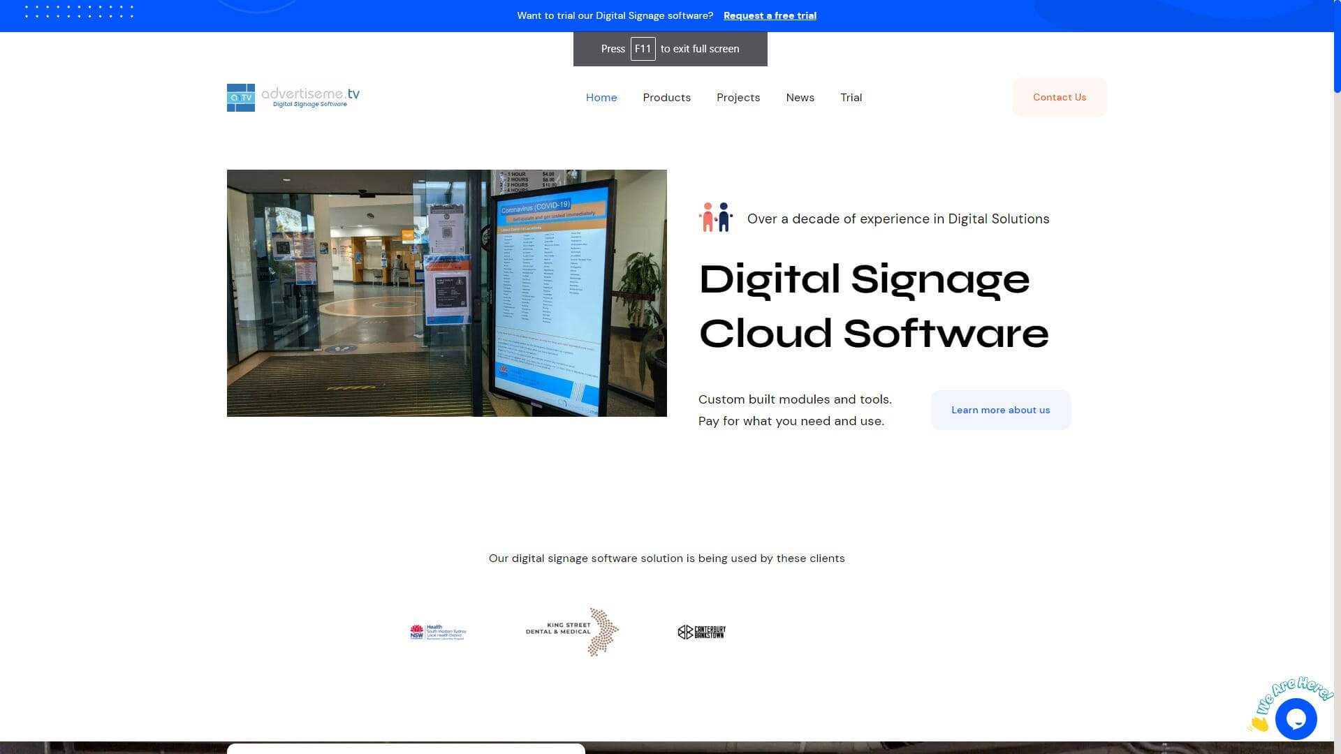 AdvertiseMe.TV Digital Signage Software Solution website