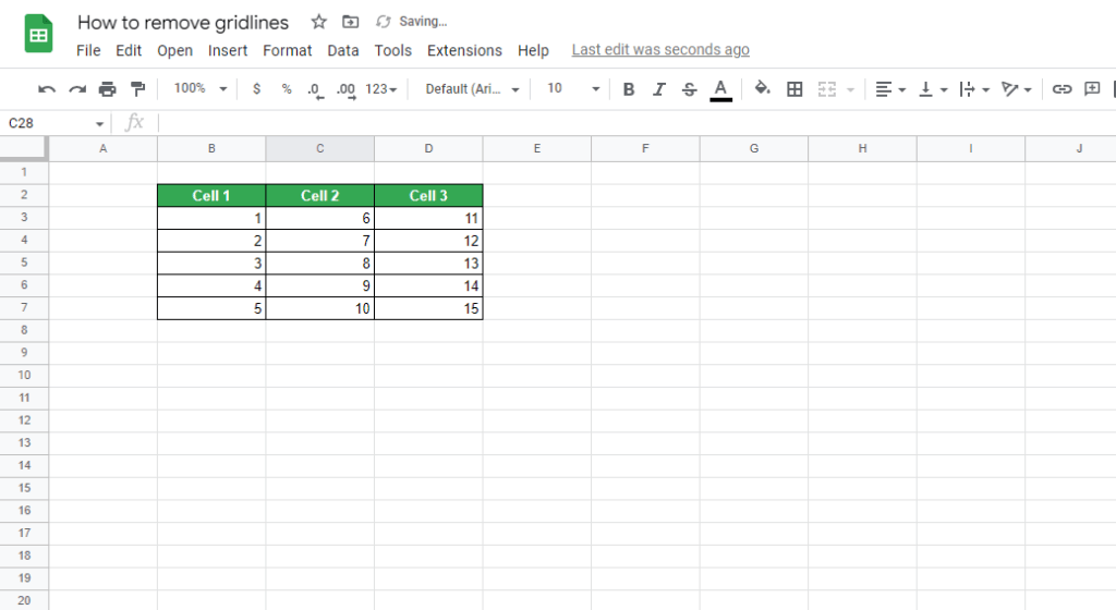 How to remove gridlines in Google Sheets example 1