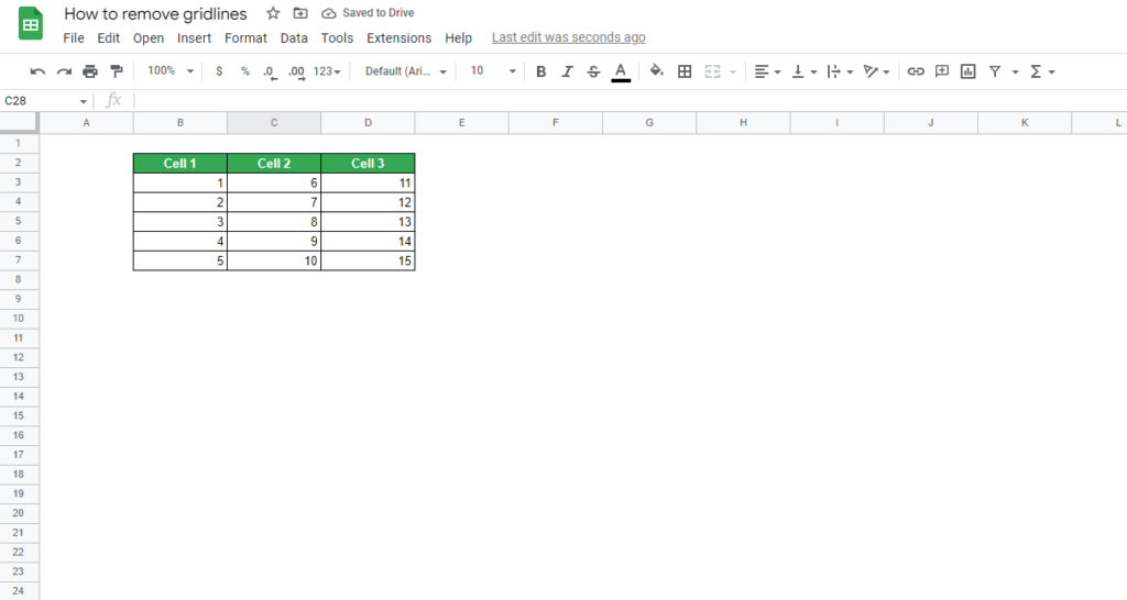 How to remove gridlines in Google Sheets example no gridlines