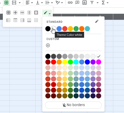 How to remove gridlines in Google Sheets select colour white