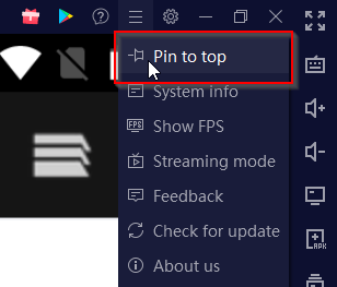 MAKE THE NOX PLAYER TO BE ALWAYS ON TOP menu pin to top