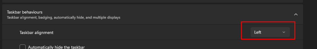 HOW TO CHANGE THE WINDOWS 11 TASKBAR ICONS LOCATION taskbar behaviours taskbar alignment left