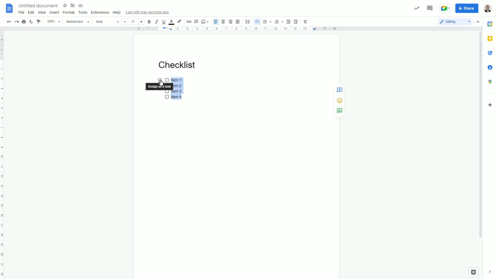 HOW TO CREATE A GOOGLE TASK FROM A GOOGLE DOC CHECKLIST assign a task