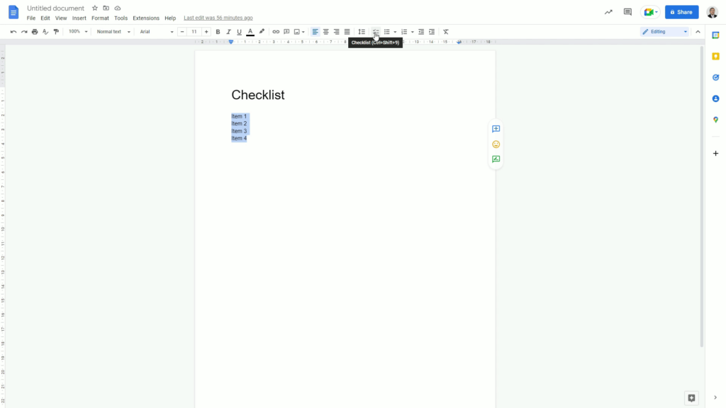 HOW TO CREATE A GOOGLE TASK FROM A GOOGLE DOC CHECKLIST checklist button