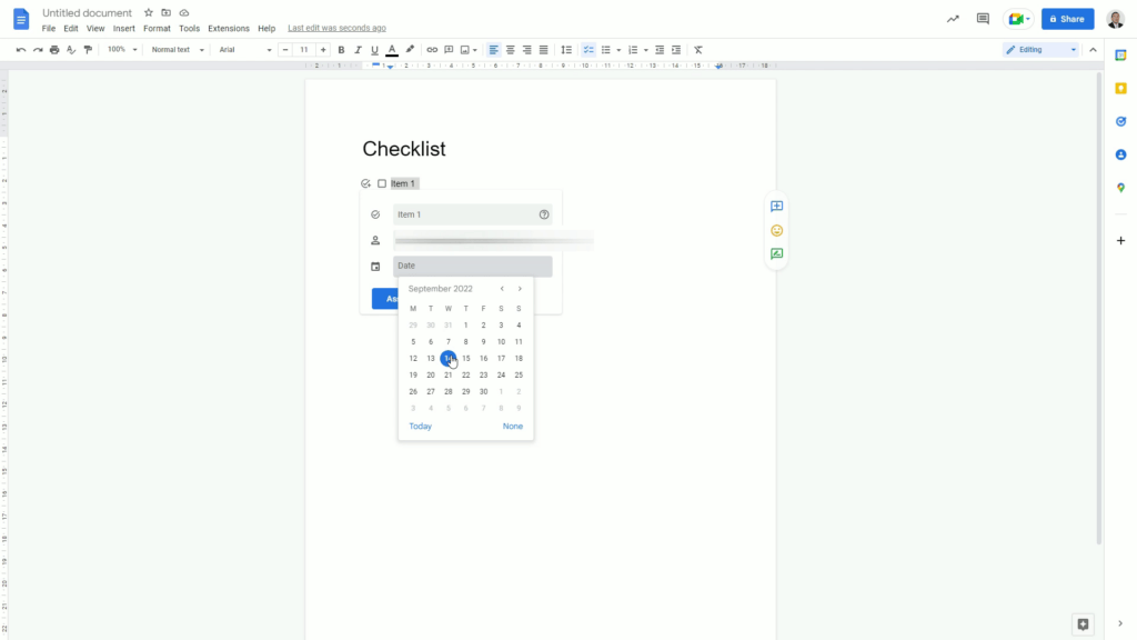 HOW TO CREATE A GOOGLE TASK FROM A GOOGLE DOC CHECKLIST select assignee due date