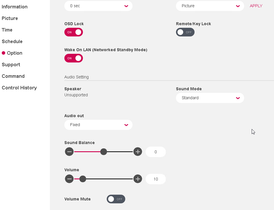 USING THE LG SUPERSIGN CONTROL SOFTWARE option settings 2