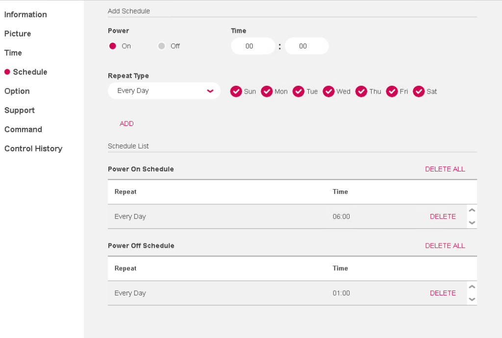 USING THE LG SUPERSIGN CONTROL SOFTWARE power on off schedule