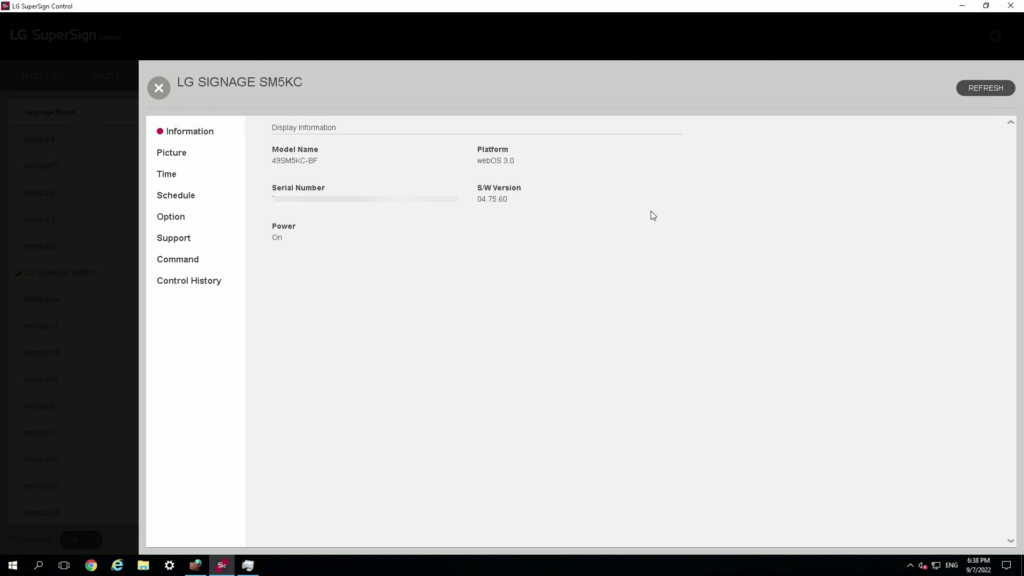 USING THE LG SUPERSIGN CONTROL SOFTWARE reboot command