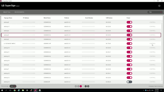 USING THE LG SUPERSIGN CONTROL SOFTWARE screen list