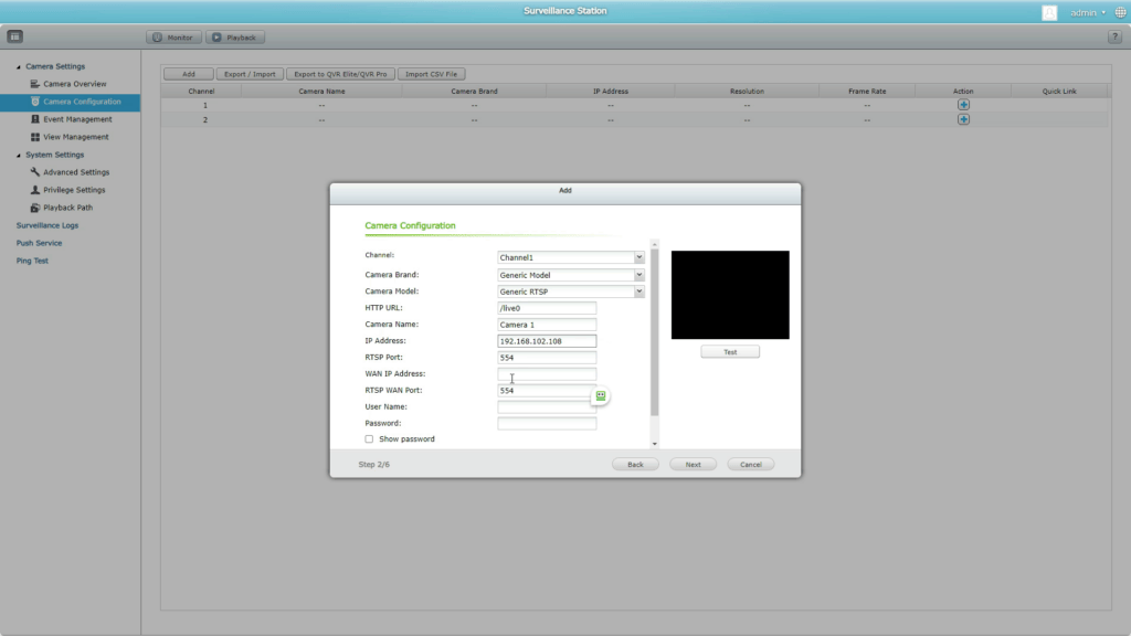 CONNECTING EUFY CAMERA TO QNAP NAS Camera Configuration