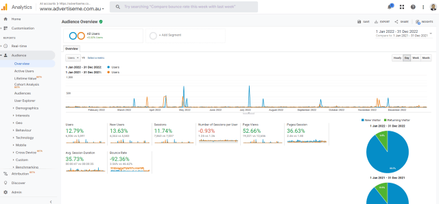 ANNUAL REVIEW 2022 AND GOALS FOR 2023 website traffic 2022 google analytics advertise me