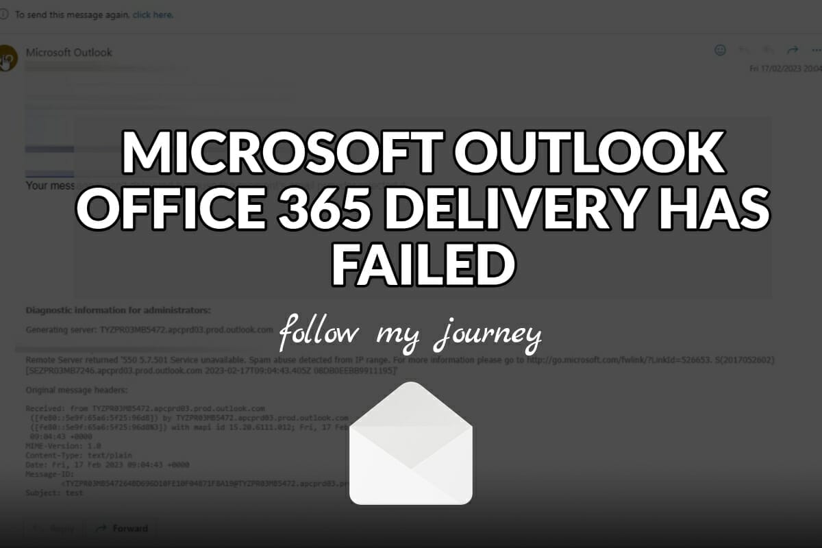 MICROSOFT OUTLOOK OFFICE 365 DELIVERY HAS FAILED header