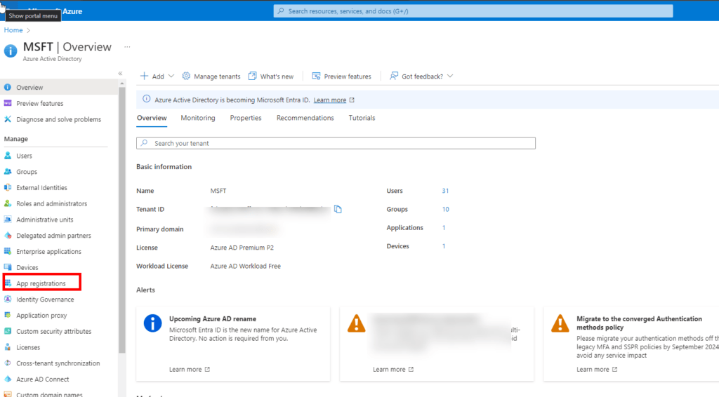 BUILDING AN MVP USING MICROSOFT DEVELOPER API Microsoft Azure Portal Active Directory Application Registration