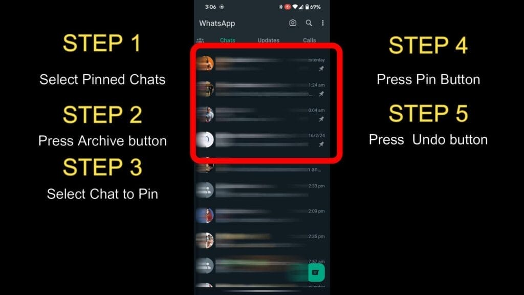 HOW TO PIN MORE THAN 3 CHATS ON WHATSAPP steps