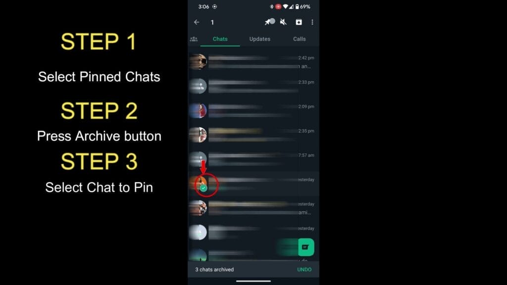 HOW TO PIN MORE THAN 3 CHATS ON WHATSAPP steps 3