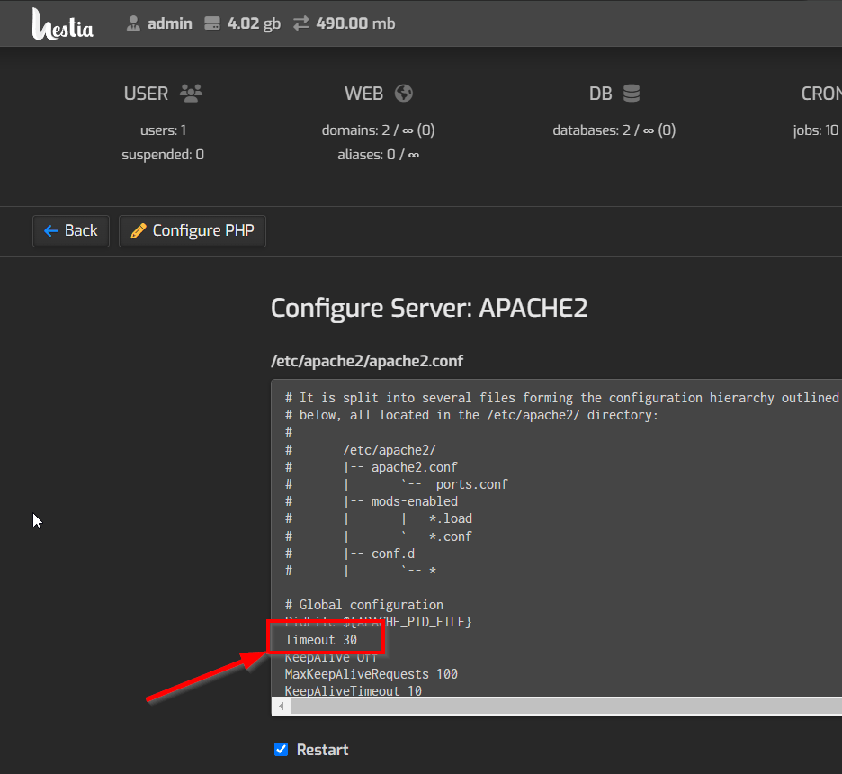 The Simple Entrepreneur Gateway Timeout HestiaCP Server Setting Apache2 edit timeout setting