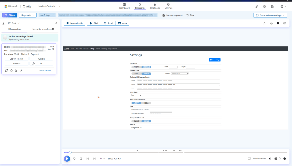 The Simple Entrepreneur Microsoft Clarity dashboard recordings