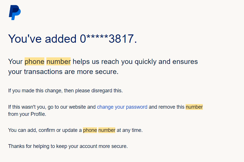 PayPal Add your phone number to account