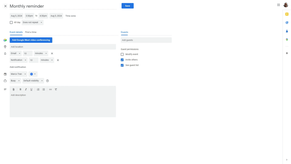 GOOGLE CALENDAR SETTING UP MONTHLY EVENTS WITH EASE more options