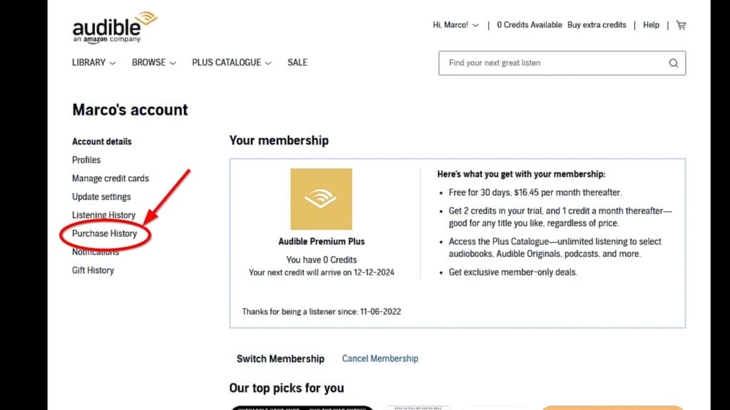 Audible Purchase History
