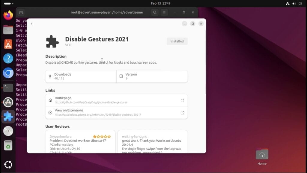 HOW TO DISABLE GESTURES IN UBUNTU 24 gnome extenion manager disable gesture 2021 installed