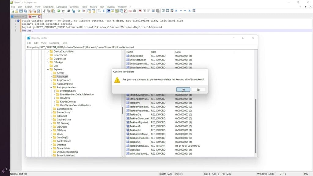 HOW TO FIX A STUCK WINDOWS 11 TASKBAR ISSUE backup registry save