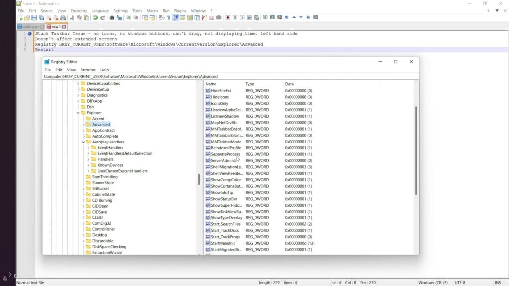 HOW TO FIX A STUCK WINDOWS 11 TASKBAR ISSUE delete registry entry