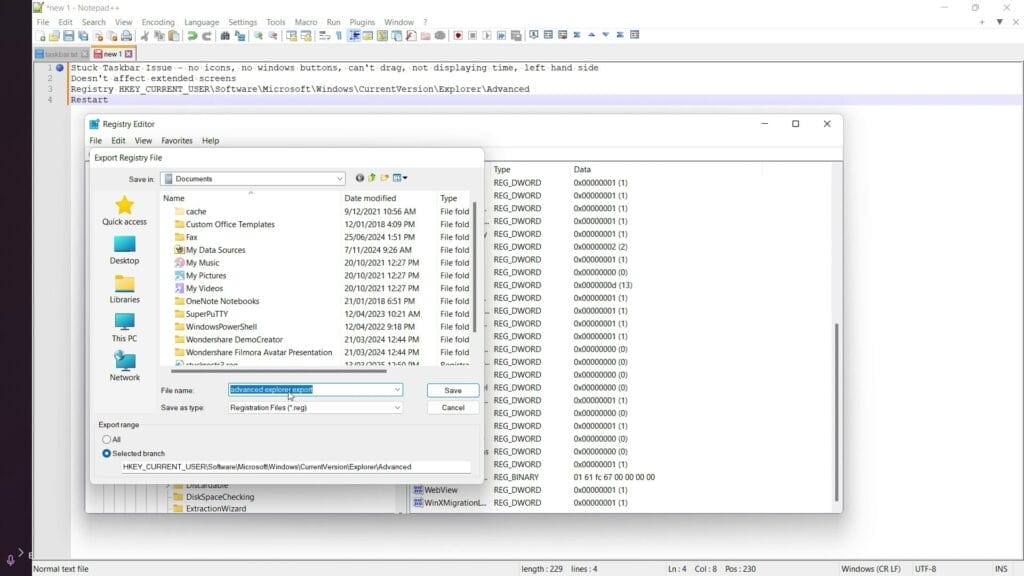 HOW TO FIX A STUCK WINDOWS 11 TASKBAR backup registry